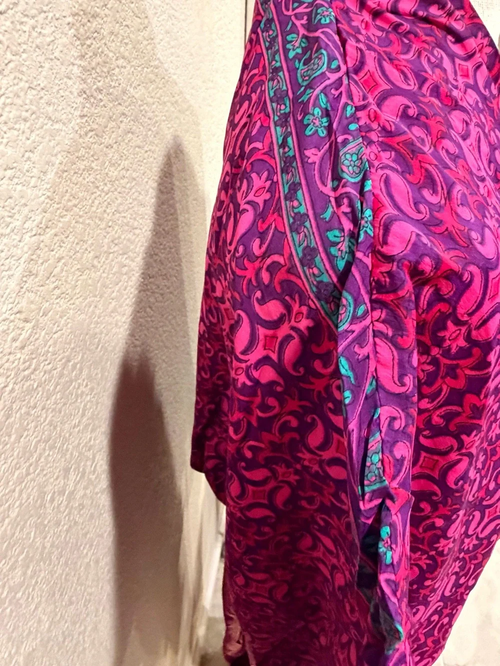Sissel Edelbo NWOT Pink & Purple printed Kimono sleeve Boho Chic Tie Waist. S/M